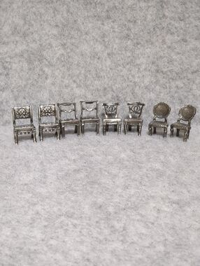 Vintage Pewter Card HolderDining Set Of 8 Chairs METAL Dollhouse Furniture